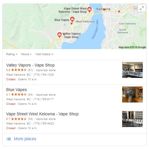 kelowna vape shop google my business listing