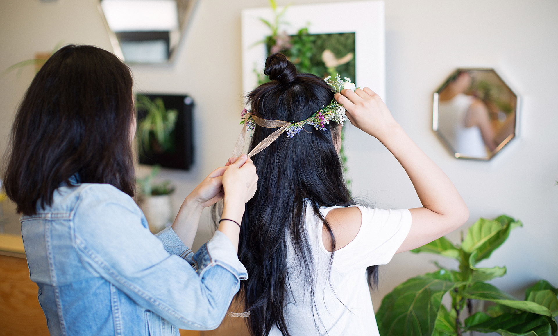 flower shop marketing women with flowers in hair