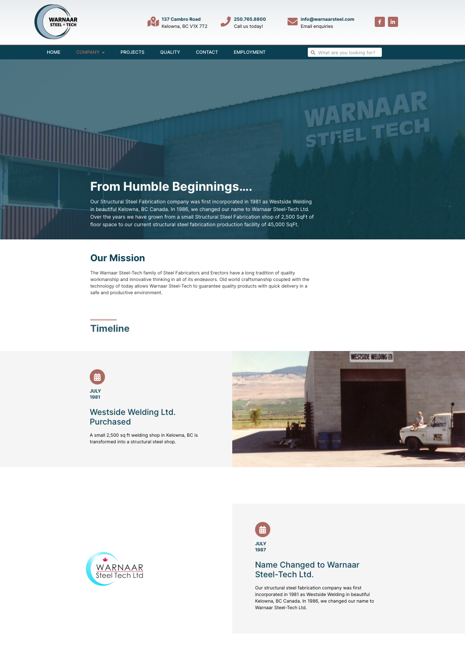 Warnaar Steel website design and SEO screenshot