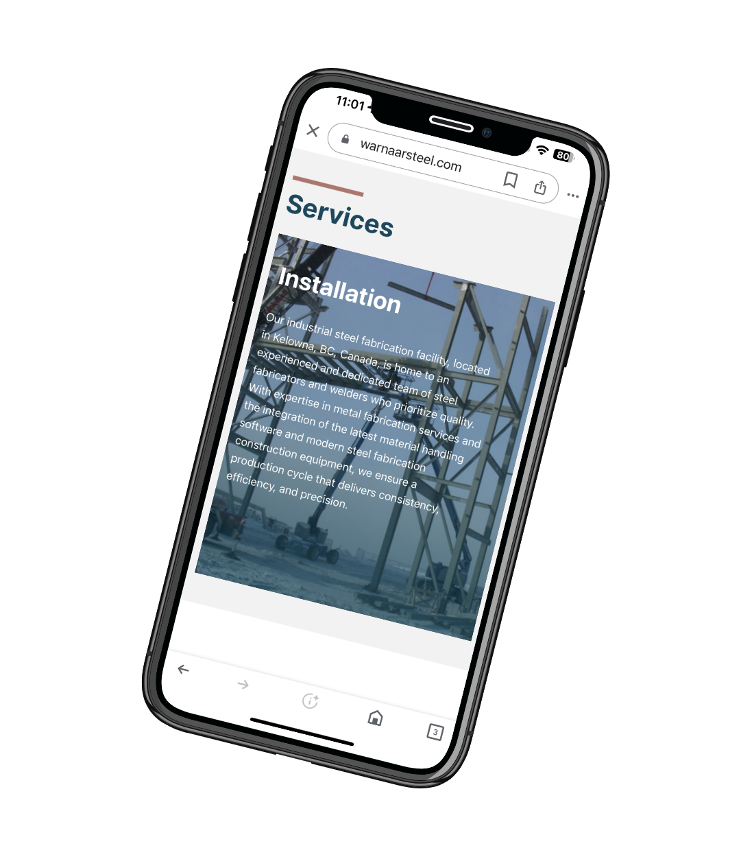 Warnaar Steel mobile website design SEO screenshot