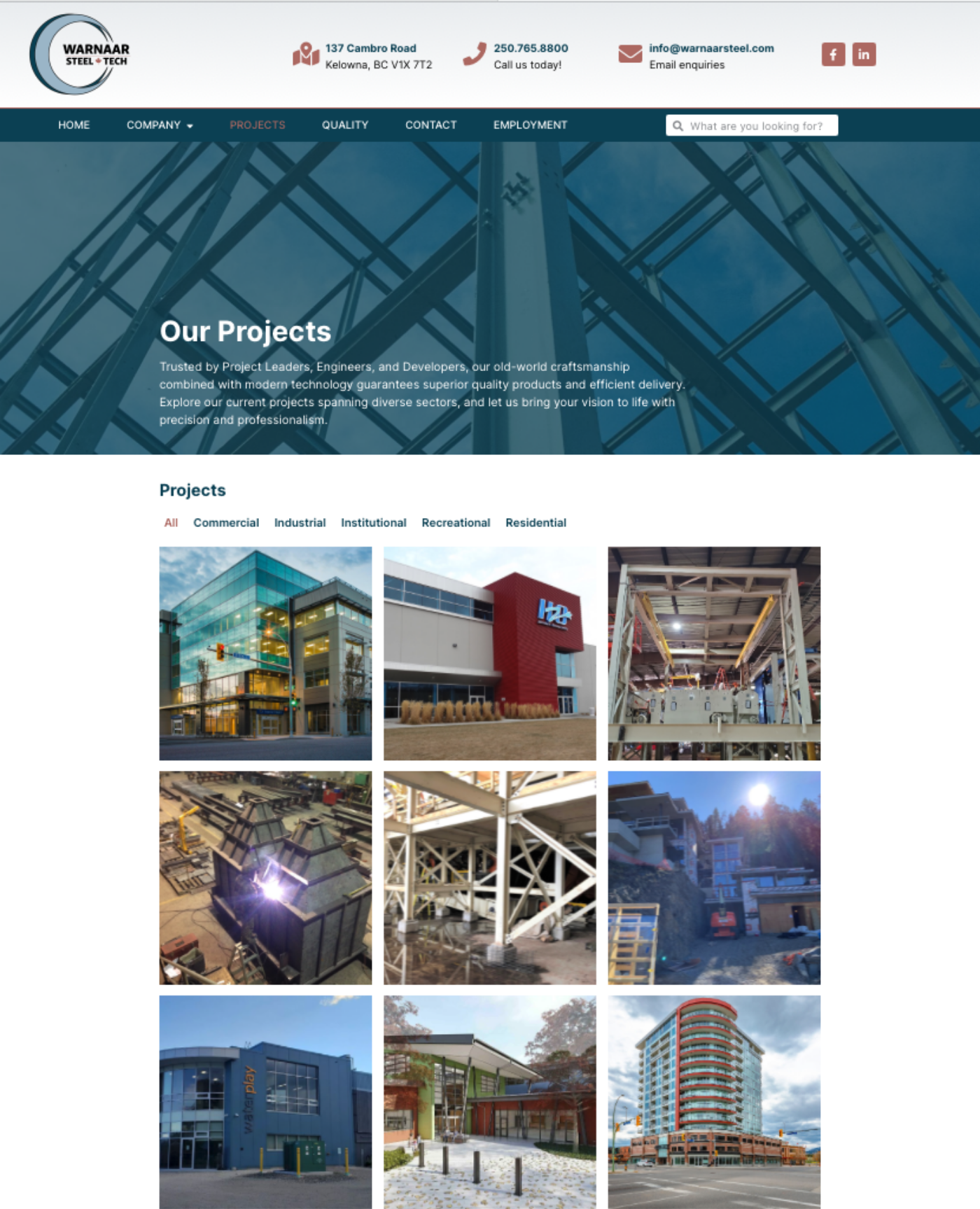 Warnaar Steel website design SEO screenshot